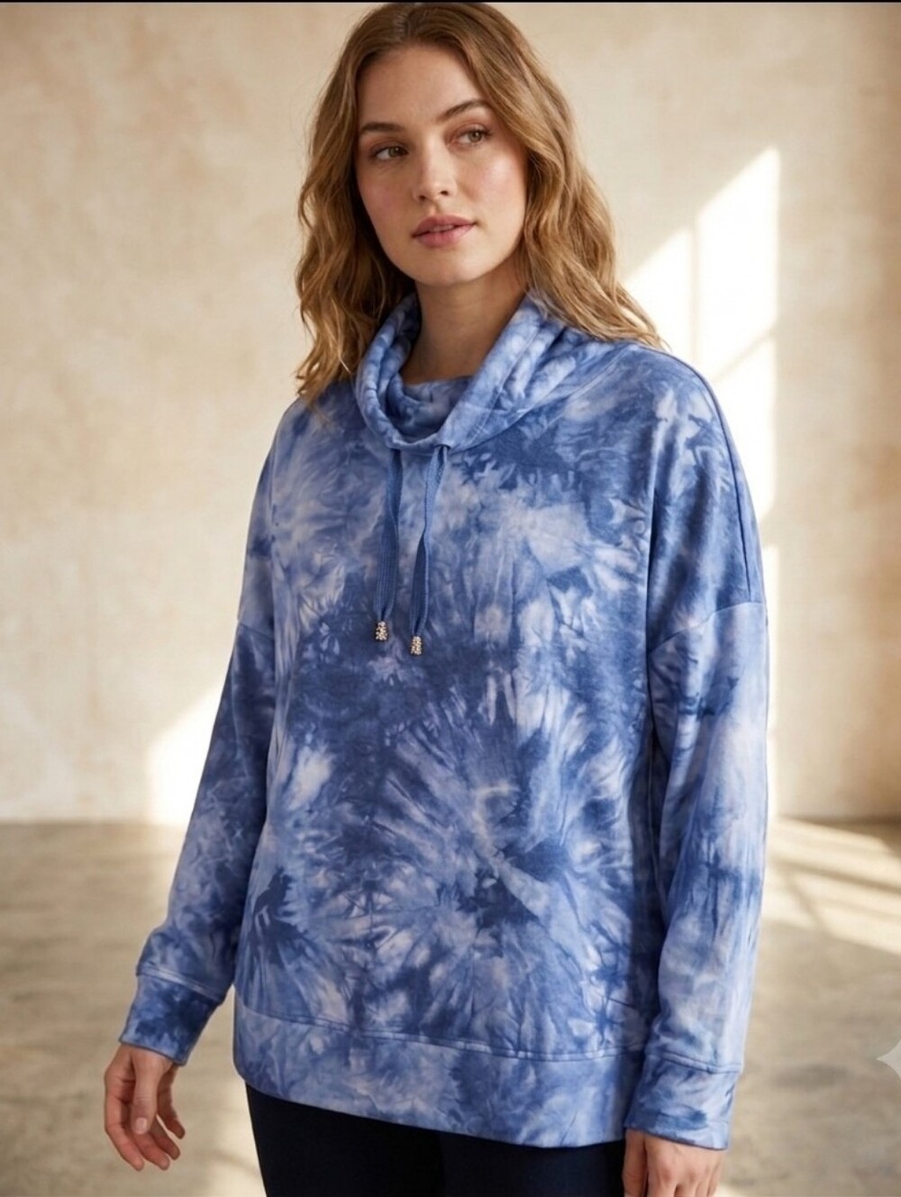 NWT Land ’N Sea Blue Tie Dye Cowl Neck Sweatshirt Pullover - Size XL Oversized